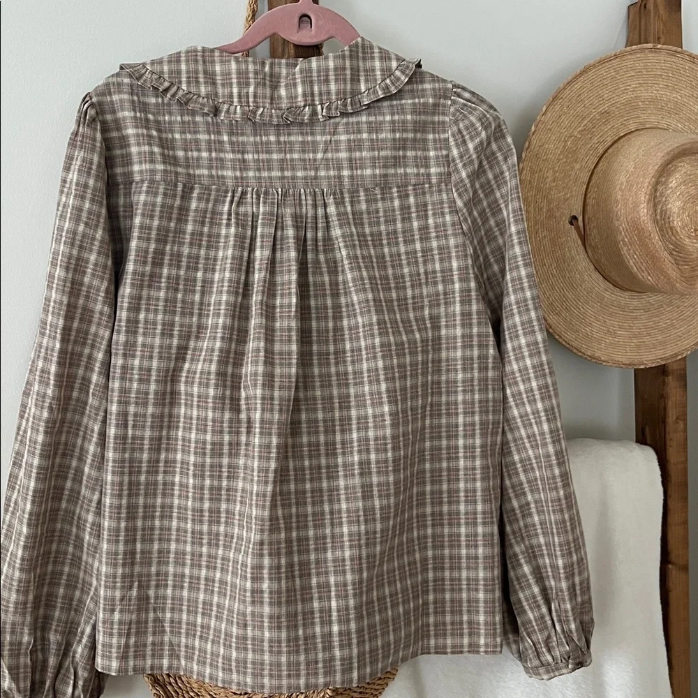 Neuflora Brown Plaid Blouse XL - Picture 4 of 4
